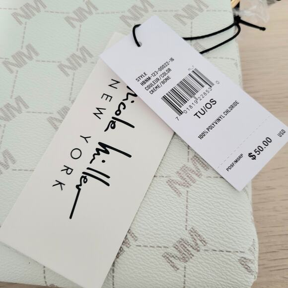 Nicole Miller Crossbody Shoulder Bag Purse Monogram Bone Creme Cream Top Zip - Picture 6 of 6